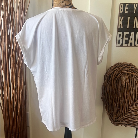 White Top with Blue Floral Design With Rhinestone Centers - Picture 5 of 8